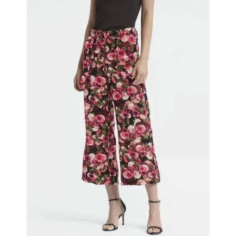 Banana Republic Blake Wide Leg Crop Pants Women's Size 8 Floral Belted Romantic
